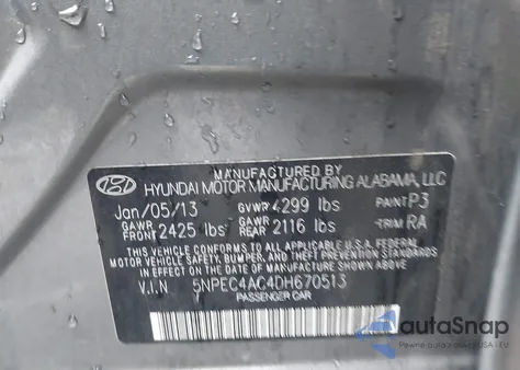 2013 Hyundai Sonata Se из США, поврежденный, VIN 5NPEC4AC4DH670513